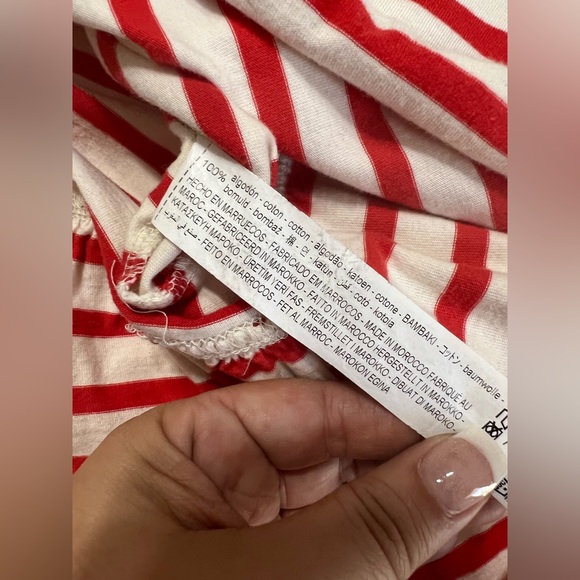 Zara Red Beige Striped Peplum Tee Top Size Small - Picture 5 of 5
